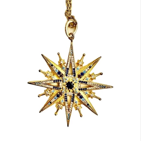Neiman Marcus Gold and Blue Starburst Necklace SS with BJ earrings - Picture 1 of 6